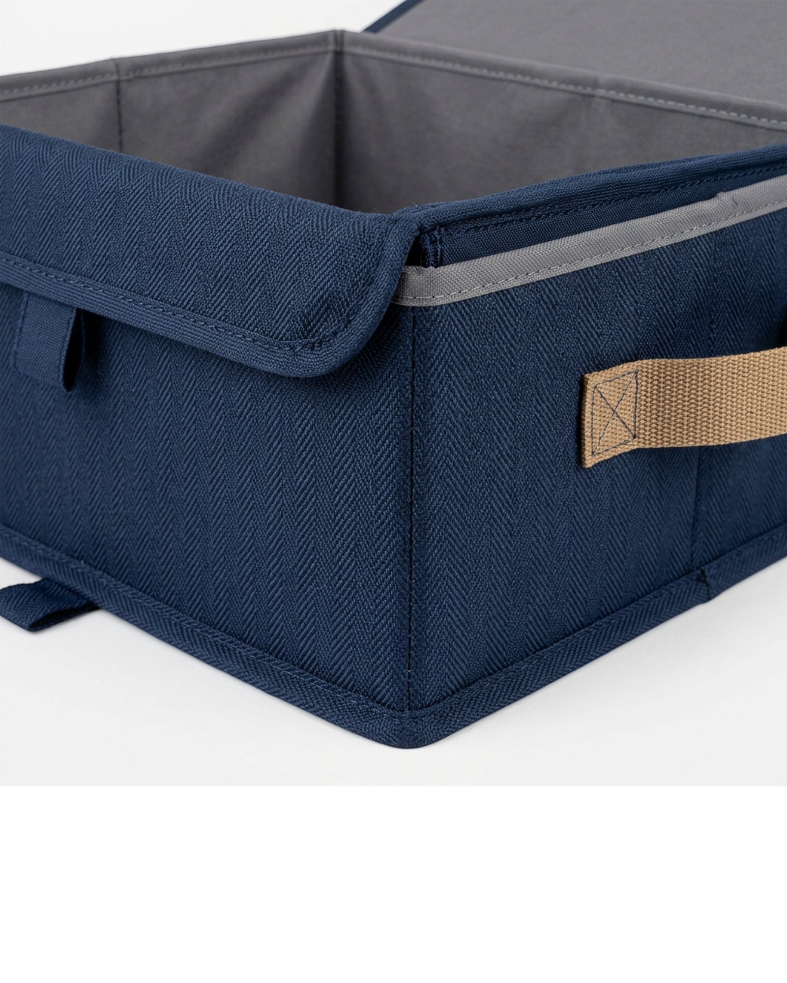 Ukvhgx Herringbone Lidded Folding Storage Basket Navy - Detail view