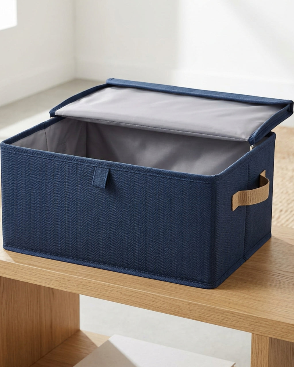 Ukvhgx Herringbone Lidded Folding Storage Basket Navy - Lifestyle view