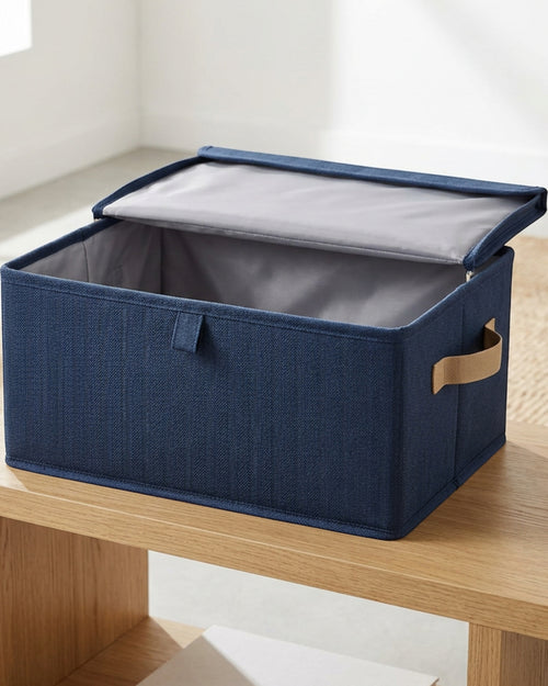 Ukvhgx Herringbone Lidded Folding Storage Basket Navy - Lifestyle view