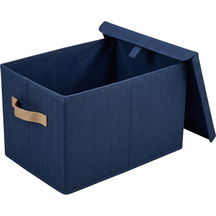 Ukvhgx Herringbone Lidded Folding Storage Basket Navy